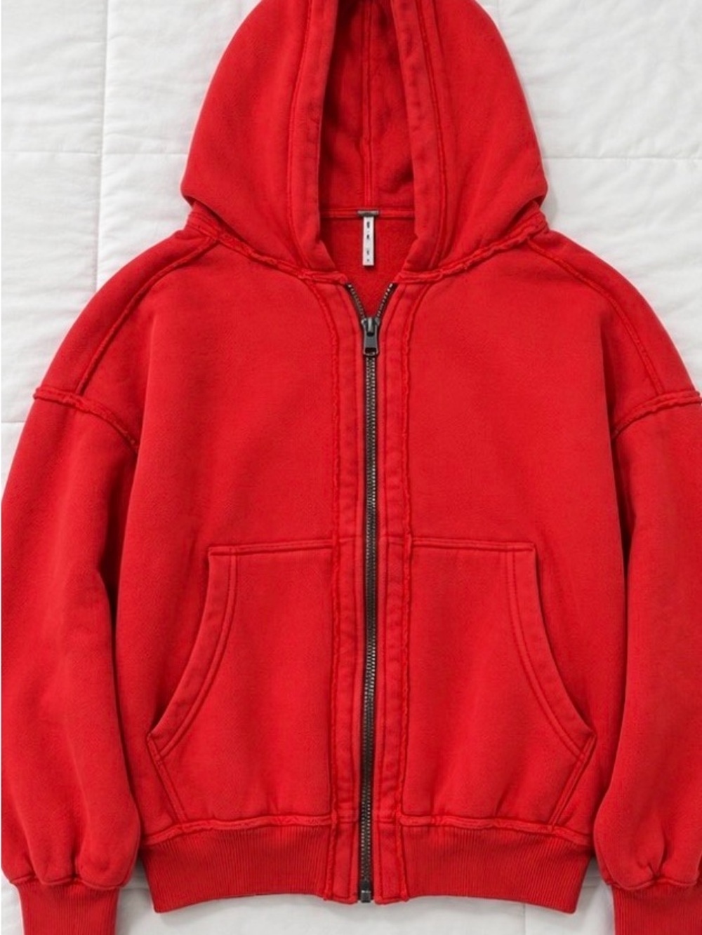 Free People women’s Red Zip-Up Hoodie - Classic Cozy Sweatshirt
